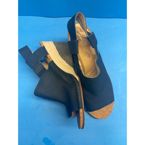 Clarks Navy Leather Cork Wedge Sandals Sz 6.5 Soft Cushion Slingback EU 37 - Picture 8 of 10